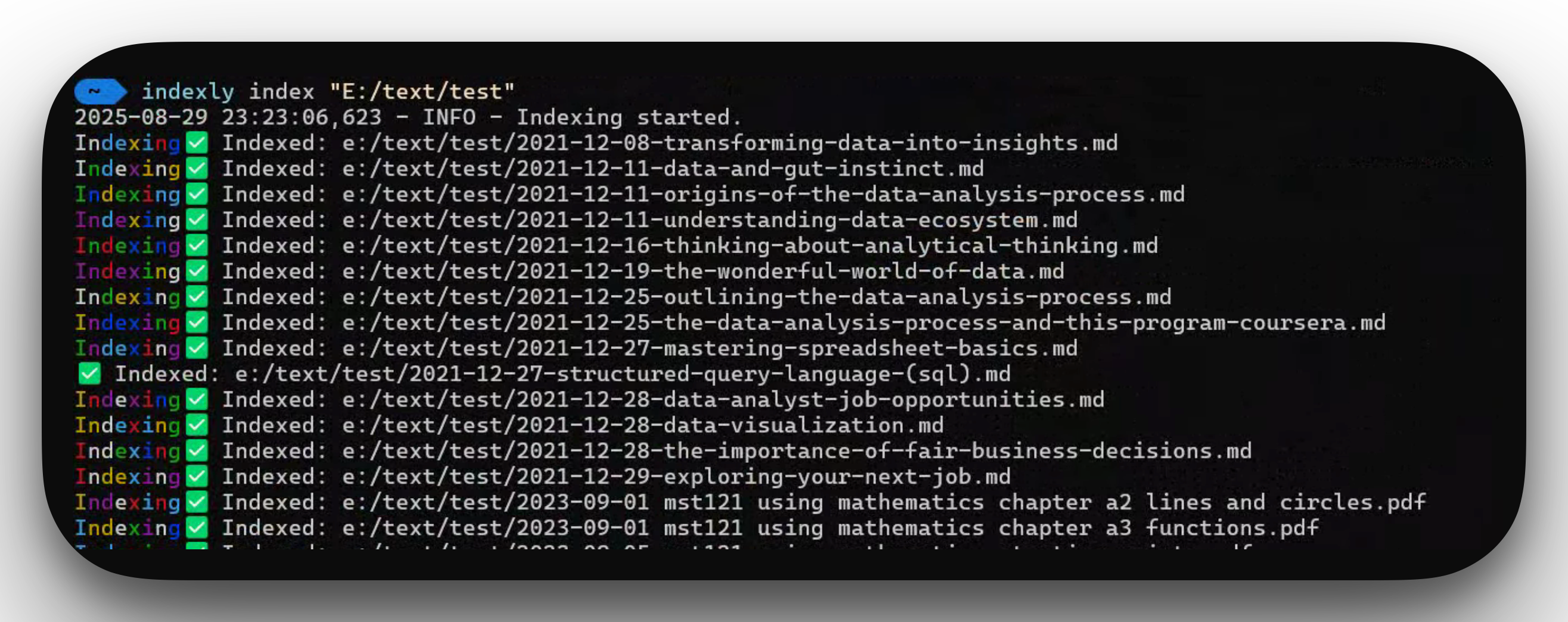 Indexly Terminal View