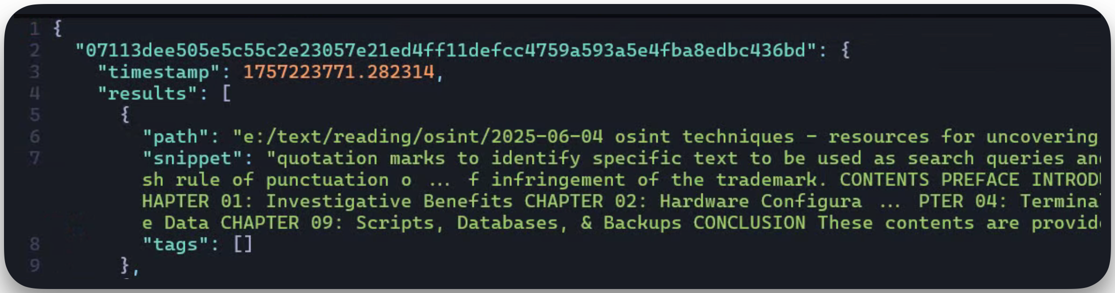 Sample cache results